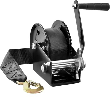 HYBMRQVD Marine Puller Boat Trailer Winchw/ 23ft Polyester Strap & Two-Way Ratchet,Manual Operated Crank Winch Hand Crank Winch(2000LBS)
