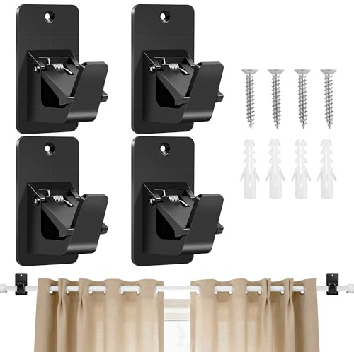 Honeyes Lot de 4 Supports de Tringle à Rideaux Auto-Adhésifs sans Perçage en ABS – Fixation Extra Solide pour Salle de Bain, Cuisine et Salon – Résistants et Durables