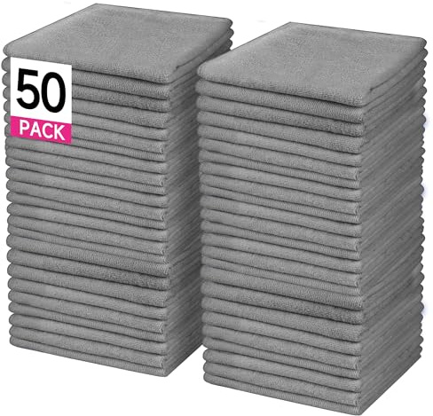 ENGLOTECH Microfiber Cleaning Cloth, 50 Pack Large Size Cleaning Rags, Cleaning Towels Free from Streaks/Lint/Scratch for Cars 37cm X 37cm (Grey)