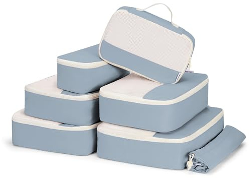 Narwey 7 Teilige Koffer Organizer Set, Packing Cubes Backpack Reise Packwürfel Rucksack Organizer Set Packtaschen für Koffer, Kofferorganizer Reiseorganizer Travel Essentials Bag (Graublau)