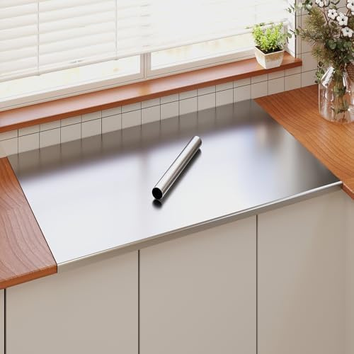 uyoyous Planche à Découper en Acier Inoxydable, 80 X 50 cm | Plaque Inox Cuisine avec Rebord, Plan de Travail Inox avec Rouleau à Pâtisserie, pour Cuisine, Bar, Restaurant