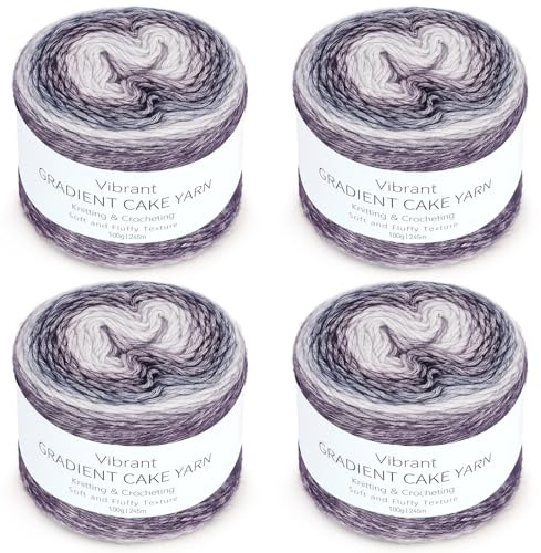 Coopay Farbverlaufsgarn, 400g (4x100g) Wolle zum Häkeln, Mehrfarbiges Gradient Häkelgarn, Schön Farbverlaufswolle Super Weich Häkelgarn, Wolle zum Stricken Elegante Pullover Hüte, Schal - Lila-Grau