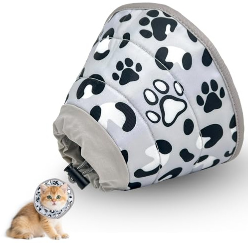 FICOFISE Halskrause Katze: Einstellbarer Katzenkragen, Weich Kragen Cone Katze Halskrause, für Welpen Hunde und Katzen Nach Operation und Verletzungen, Verhindert das Lecken von Wunden (Grau, L)
