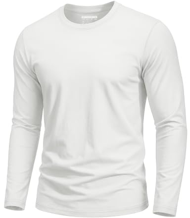 TACVASEN Camiseta Manga Larga Hombre Basica Algodón Cuello Redondo Cómodo Transpirable Camiseta Blanca Hombre (2XL, Blanca)