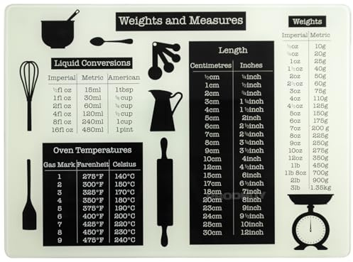 Glass 40cm Worktop Chopping Board Saver Protector Cream Black Weights Measures