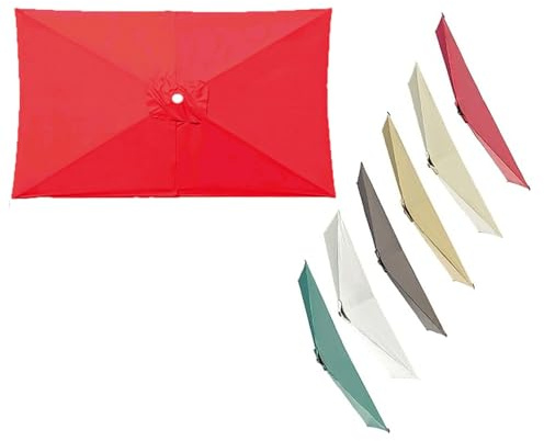 Parasol rectangulaire de rechange pour parasol de jardin, 2 x 6 baleines, rouge vif, durable et élégant