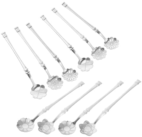 Cabilock 10 piezas Cucharas Pequeñas de Acero Inoxidable con Diseño de Flor para Postres Café Azúcar y Helado Cucharas Versátiles para Desayuno y Condimentos para Reuniones Familiares y