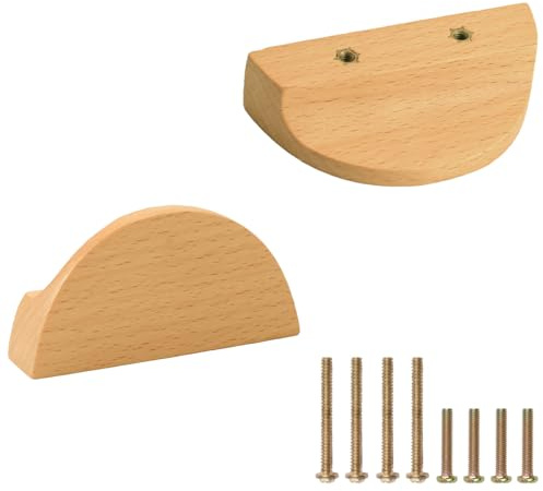 MOROBOR Maniglie per cassetti a mezza luna, 2 maniglie a semicerchio in legno a doppio foro, in legno naturale, per mobili, comò, guardaroba, armadio