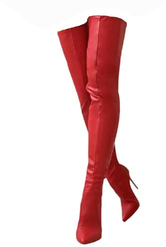 Edelaura Bottes Au-dessus du Genou pour Femme à Talons Hauts Élégantes Tige Longue Pointue Couleur Unie Bottes D'hiver avec Fermeture Éclair et Talon Aiguille Décontractées