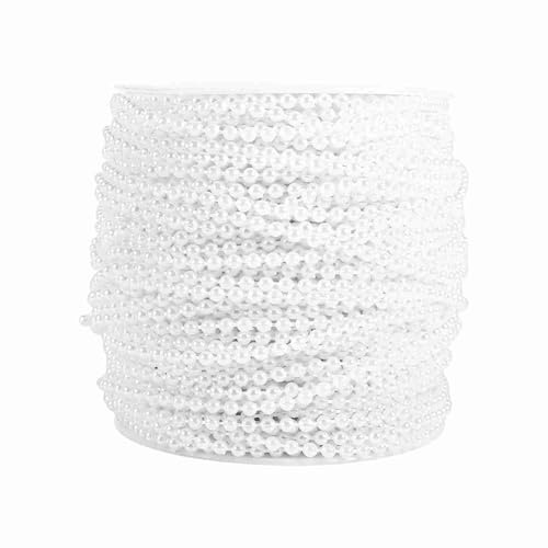 Cuerda de Perlas Artificiales para Manualidades, Cadena de Cuentas 3mm Diámetro, Rollo 50m Blanco - Decoración de Bodas, Centros de Mesa y Guirnaldas Versátiles (Blanca)