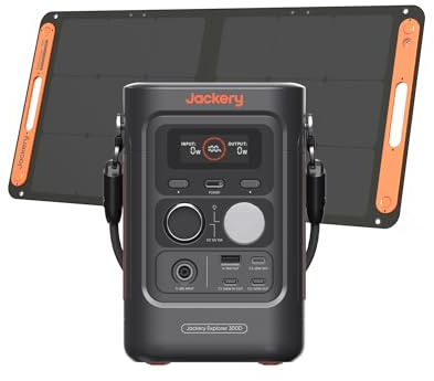 Jackery Explorer 300D Générateur Électrique Portable avec 100W Panneau Solaire, 288Wh Batterie LFP Ultra-Léger, Câble 2 en 1 pour Porter et Charger, 5 Portes USB-C/USB-A/CC pour Plein Air, Télétravail