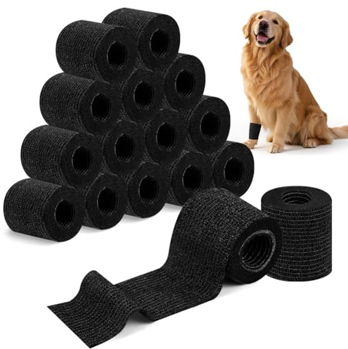 vsshe 16 Rouleaux Bandage Autoadhésif, 5 cm x 4,5 m Noir Bande Cohesive, Bandage Cohésif Élastique, Bande Strapping Adhésif, Pansements Auto-Adhésif non Tissé, pour Doigt, Poignet, Cheville, Animaux