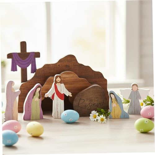 Comebachome Osterdekoration, leeres Grab, Osterdekoration, Holzkrippe, Jesus-Dekoration für Zuhause, Büro, Tischplatte, Innendekoration für Zuhause