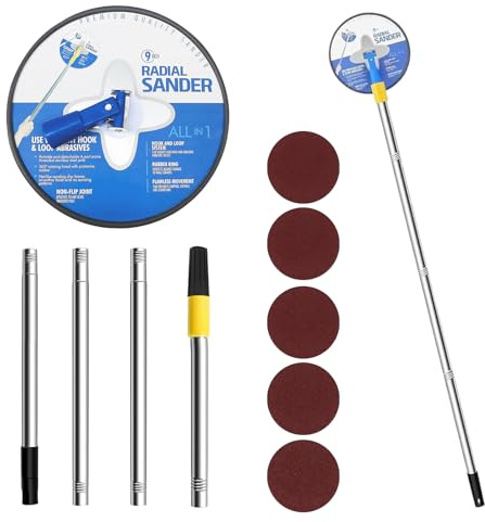 9 Inch Drywall Pole Sander, Dry Wall Sander with Extension Pole, 5PCS Sanding Sheets 360° Rotation Hand Radial Sanders Drywall Polishing Sanding Tool for Walls and Ceilings (80/100/120/180/240 Grit)