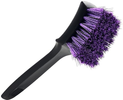 YeewayVeh Pro Tire Cleaning Brush, Gentle Stiff Mixed Bristles,Short Handle | Scrub Brush for Tire Sidewalls, Rubber Mats & Carpets, Anti-Deformation Tyre Detailing Tool