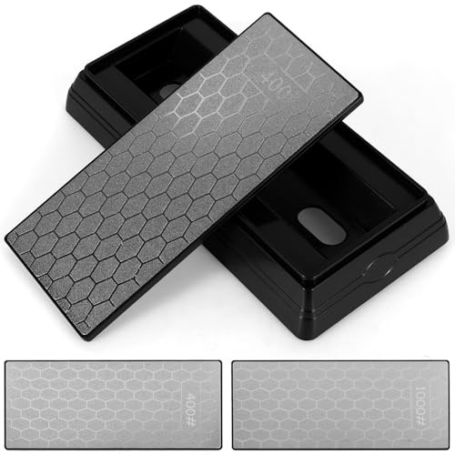 Double Sided Diamond Sharpening Stone 400/1000 Grit Whetstone with Non-Slip Base Dust Cover Diamond Sharpening Stone for Knife Scissor Axe Chisel Sharpener