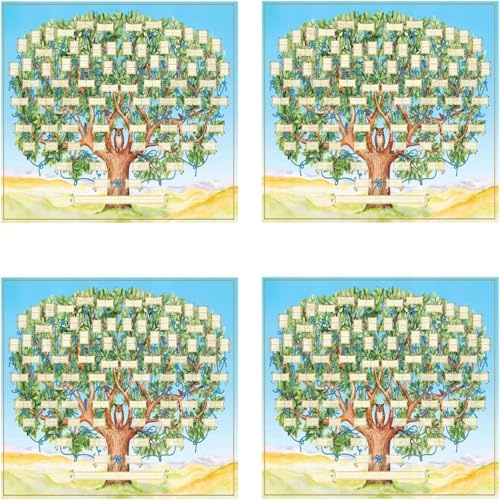 4 Stück Stammbaum Diagramm, Stammbaum Vorlage Zum Ausfüllen, Ausfüllbare Ahnentafel, Ausfüllbares Leeres Stammbaumdiagramm 6 Generationen Genealogie, Wohnzimmer Schlafzimmer Wanddeko Leinwand, 40x60cm
