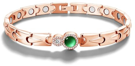 Lynizo Magnetarmband Damen, Herz/Rund/Tropfen Silber Magnet Armband | Vital Armbänder zum Stressabbau Abnehmen, Verstellbar Edelstahl Armbänder für Besseren Schlaf, 21cm Zirkonia Damenarmband