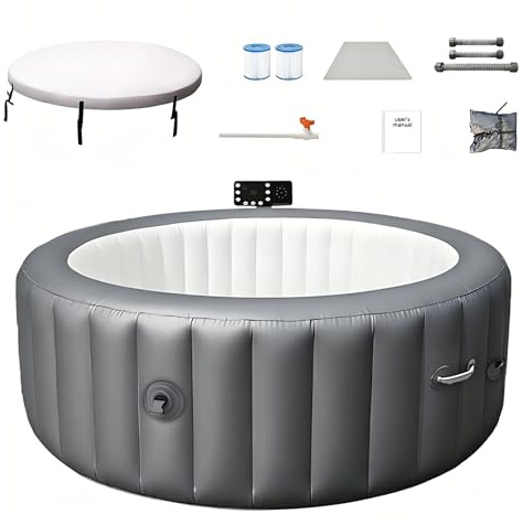 Uppblåsbar Bubbelpool För 4 Personer, Portabelt Utomhusspa Med 130 Strålar Och Led-ljus, 71 X 28 Uppblåst Bubbelbad, Uppblåsning Med Ett Klick, Värms Upp Till 104°F, För Hemmet På Bakgården