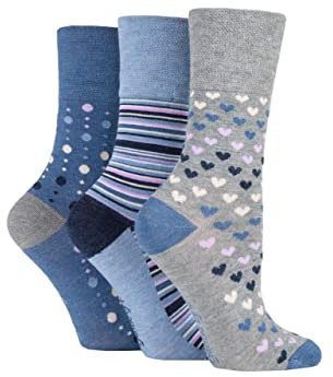 SOCKSHOP Gentle Grip Ladies Bamboo Socks Pack of 3 Denim 4-8