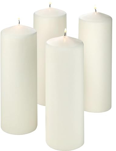 Unscented Pillar Candles - Set of 4 White Pillar Candles - 3x9 Slow Burning Large Candles for Weddings & Table Centerpieces, PARNOO