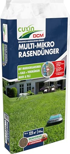 CUXIN DCM Multi-Mikro Rasendünger - Langzeit Rasendünger - In MINIGRAN® TECHNOLOGY - Mähroboter - organisch-mineralischer NPK-Dünger - 10 KG für 100qm