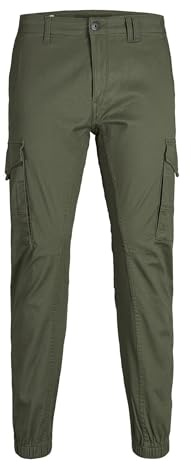 JACK & JONES JJIPAUL JJFLAKE AKM Homme Pantalon Cargo Olive 98% Coton, 2% Élasthanne Slim Fit