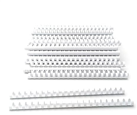 Alevar Dorsi in Plastica a Spirale per Rilegatura, 21 Anelli Diametro 16 mm, Formato A4, Capacità da 101 a 120 Fogli, Colore Bianco, Confezione da 100 Pezzi