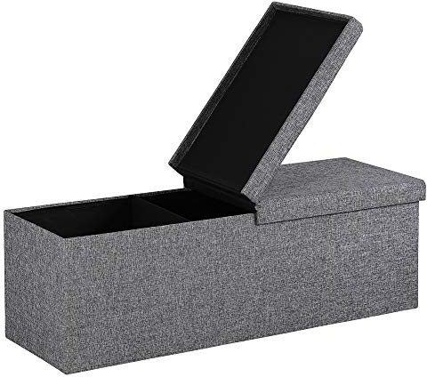 Casaria® Sitzbank mit Stauraum, Dunkelgrau - Faltbar, 115 x 40 x 40 cm, 130L Volumen, bis 300 kg belastbar, gepolstert, Leinen-Optik - Aufbewahrungsbox mit Deckel, Sitztruhe mit Stauraum, Polsterbank