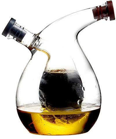 AILZNN Huile d'olive et Vinaigre Bouteille Distributeur Verre Transparent Cuisine Ronde 2 en 1 Double Bouteille Distributrice en Verre