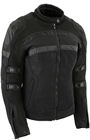 Milwaukee Leather MPL2775 Black Armored Textile Motorcycle Jacket for Women - All Season Jacket w/Removable Liner - Small