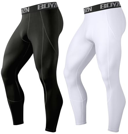 Boyzn 2-pack kompressionsbyxor herr, sport leggings andas fitness tights funktionella underkläder byxor långa för löpning vandring cykling, 2-pack svart/vit, L