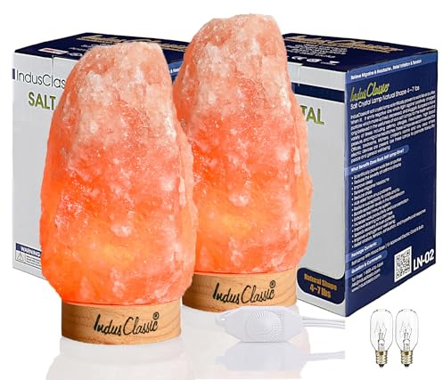IndusClassic LN-02 Pack of 2 Natural Himalayan Pink Crystal Rock Salt Lamp 4~7 lbs with Dimmer Control Switch, Quality Gift Packaging