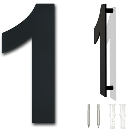 Numéro de maison extérieur moderne en acier inoxydable, hauteur 125 mm, plaqué noir (numéro 1 Un)