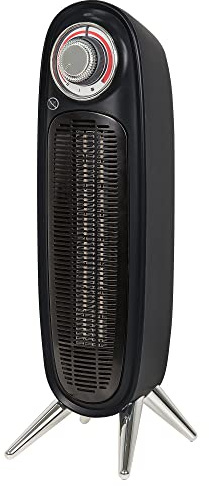 Russell Hobbs RHRETFH1002B 2000 W Black Retro Tower Fan Heater with Adjustable Thermostat, PTC Heating, 20 m² Room Size, 2 Heat Settings and 2 Year Guarantee