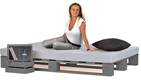 sunnypillow Palettenbett aus Holz Holzbett 180x200 cm Grau Massivholzbett Bett aus Paletten Palettenmöbel Fichte europalette Anthrazit 80 90 100 120 140 160 180 200 220 240 x 200cm