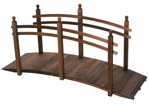 Outsunny 7.5' Wooden Arch Garden Bridge, Safety Rails for Backyard Ponds, Creeks, Streams, Carbonized