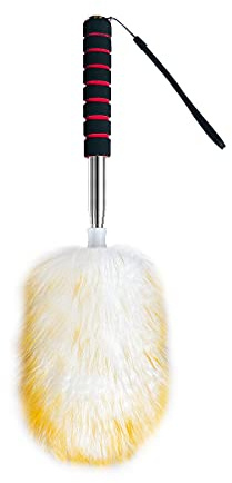 MKUN Lambs Wool Feather Duster extendable Stainless Steel Handle for Cleaning Ceiling Fan furnitures (Natural)