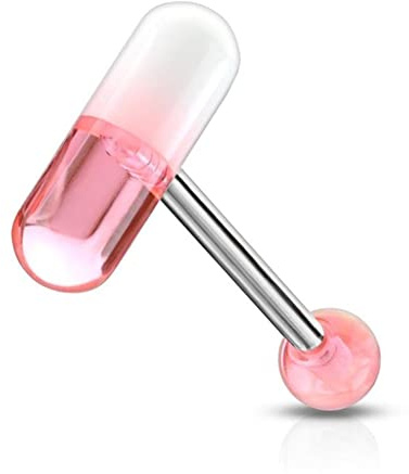 Paula & Fritz® Zungenpiercing-s Acryl Zweifarbige Pille Chirurgenstahl 16-mm Stablänge 1,6-mm Stabdicke Mehrfarbig Set Barbell Edelstahl Gerade Kapsel