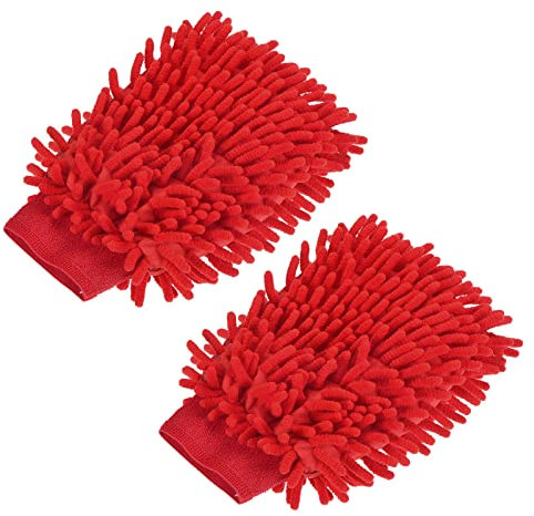 sourcing map Microfiber Soft Chenille Wash Mitten Double Sided Dusting Gloves for House Cleaning, Rose Red Pack of 2