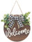 LTHERMELK Cartello di Benvenuto Porta D'ingresso Rotondo in Legno Ghirlande di Benvenuto con Fiocco e Foglie Artificiali per Esterni e Casa e Ufficio Decorazioni da Parete, 30 x 30 cm