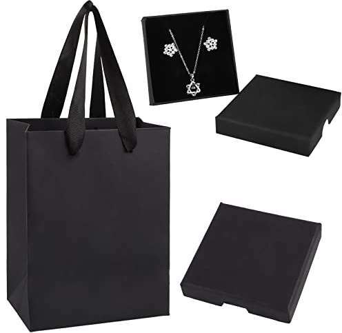 Confezione Regalo di Gioielli, Confezioni per Gioielli Scatoline Gioielli con Sacchetto Regalo per Confezione Regalo Braccialetto Catena Anello (Nero)