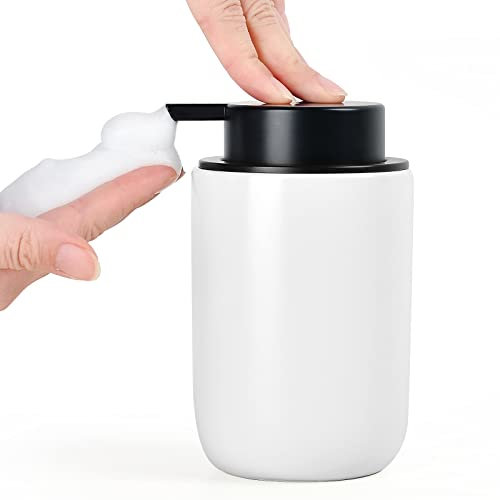 Seifenspender Umlaca Spülmittelspender,Nachfüllbarer Soap Dispenser Keramik 350ml,Großer Pumpenkopf lässt Sich leicht drücken,Geeignet für Küche,Bad (Mattes Weiß Schaumseifenspender)