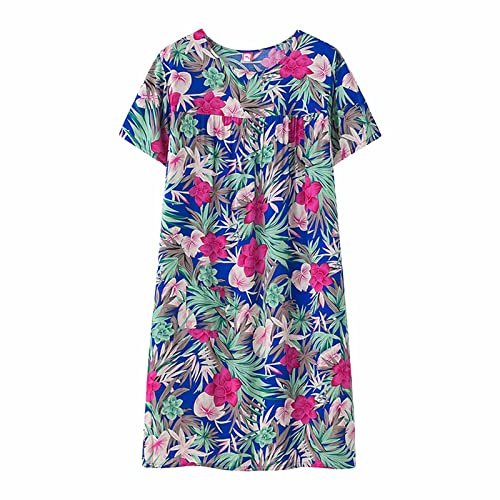 Vestido de Dormir de Manga Corta de algodón y Seda de Verano para Mujeres de Edad, Nueva Ropa Holgada para el, Ropa de Dormir para Ancianos, Vestido de Talla Grande Camisón De Dormir (A03, One Size)
