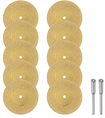 sourcing map 10pcs Diamond Cutting Wheel 40mm Titanium Coating Cut Off Discs Diamond Cutting Wheels Replacement with 2pcs 3mm Mandrel for Rotary Tools
