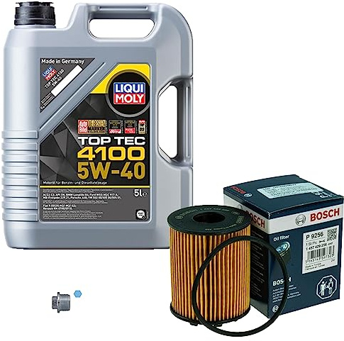 Inspektionspaket Wartungspaket Filterset mit 5 L Motoröl Top Tec 4100 5W-40, Ölfilter, Verschlussschraube