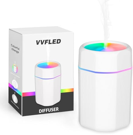 300ml Essential Oil Diffuser, Cool Mist Humidifier with 7 LED Light Colors, USB Essential Oil Aromatherapy Diffuser for Home Bedroom Office, 2 Mist Modes, Auto Off Safety Function(White)