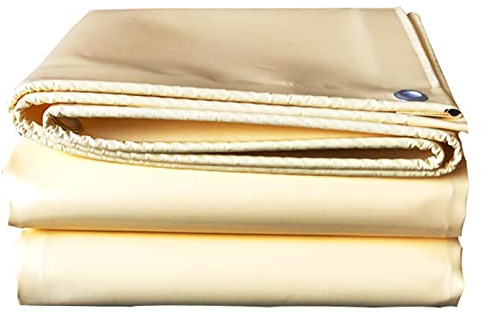 Tarp Sheet Beige Outdoor Tarpaulin Cover 4x4m 420g/m² Heavy Duty Canopy Tent for Furniture Garden Camping Ground Sheet 0.40mm Thick with Grommets (Size:4x4m)