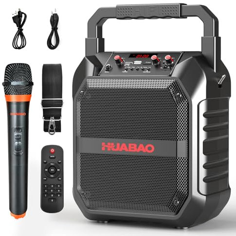 HUABAO Karaoke Machine, Portable Bluetooth Speaker with Wireless Microphone for Adults & Kids, PA System with Remote Control Supports TF Card/USB/FM/AUX for Home Party, Indoor and Outdoor