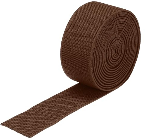 QUARKZMAN 2 Yards/6 Pieds Ruban Élastique en Sergé Large Double Face de 3cm | Enroulé en Bande Élastique Tissée, Sangle Extensible Épaisse de Couleur Marron pour la Couture, la Ceinture